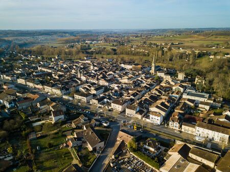 FRANCE, DORDOGNE, EYMET, AERIAL VIEW OF BASTIDE, AQUITAINE