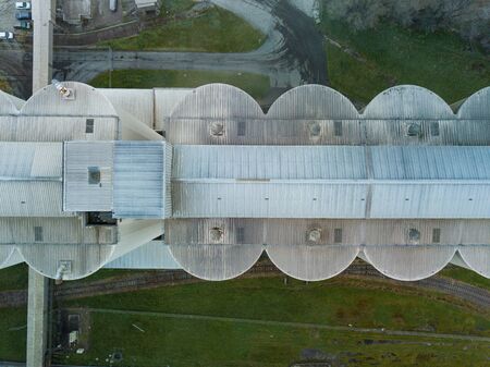 Aerial view of a maize loading operation in a cargo shipの写真素材