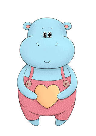 Cute hippo in overall with yellow heartの写真素材