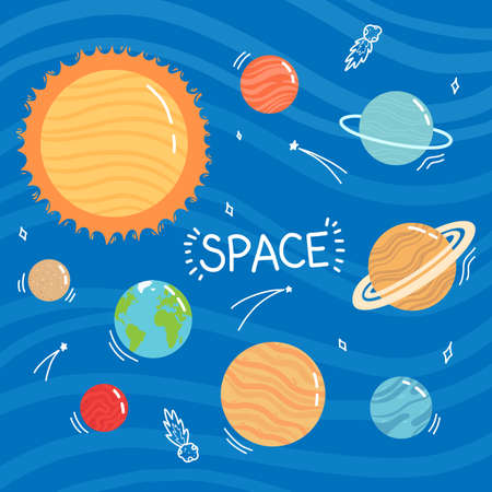 Planets of the universe, space flights, vectorのイラスト素材