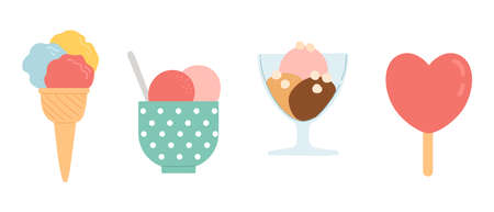 Summer set of ice cream, flat design, vector