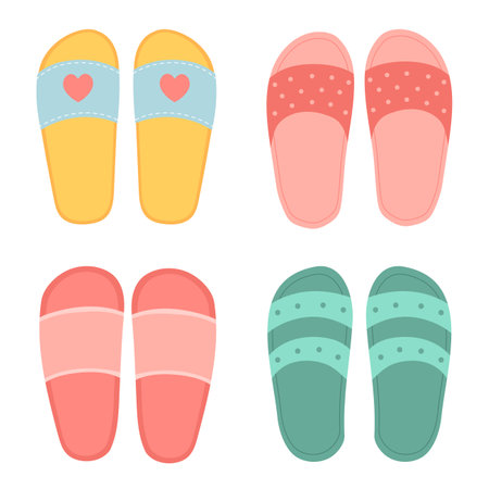 Flip flops shoes vector, slippers view from aboveのイラスト素材