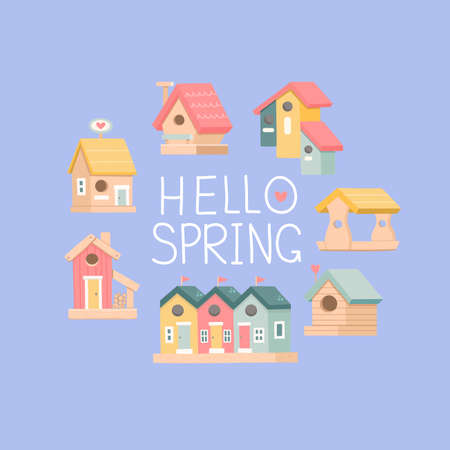 Hello spring, spring set, flat design, vectorのイラスト素材