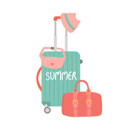 Hello summer baggage and travel elements vectorのイラスト素材