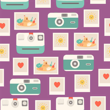 Summer seamless pattern with cameras and vectorのイラスト素材