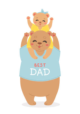 Fathers Day, daddy daughter bears, cartoon vectorのイラスト素材