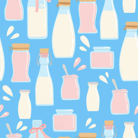 Milk dairy seamless pattern flat design vectorのイラスト素材