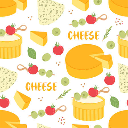 Cheese seamless pattern dairy product flat vectorのイラスト素材