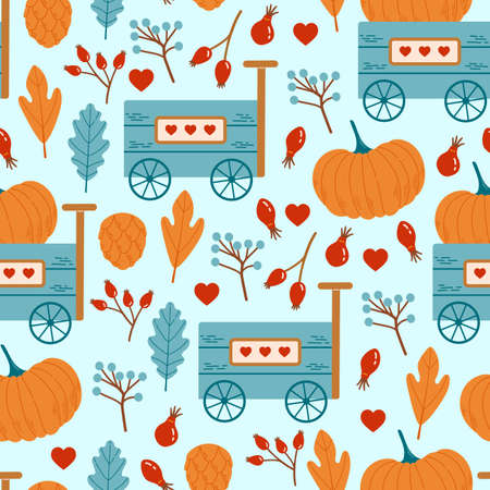 Autumn seamless pattern with pumpkin, leaf vectorのイラスト素材
