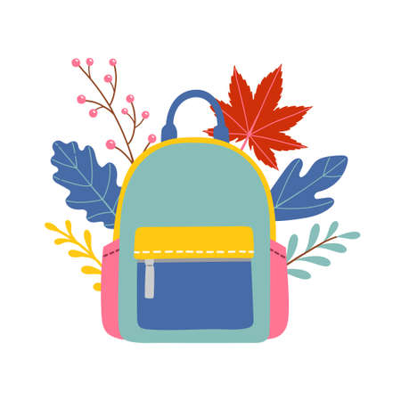 Back to school backpack leaves vector illustrationのイラスト素材