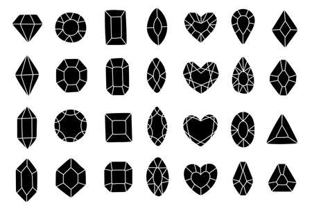 Diamond gems black and white icon set vectorのイラスト素材