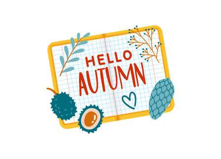 Hello autumn fall season school set vectorのイラスト素材