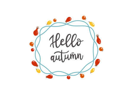 Hello autumn lettering fall season slogan vectorのイラスト素材