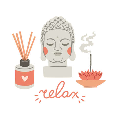 Yoga time elements set vector flat illustrationのイラスト素材