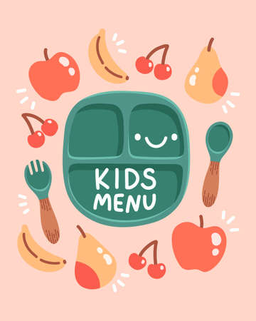 Cute colorful kids meal menu design vectorのイラスト素材