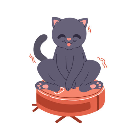 Cat on robot vacuum cleaner flat design vectorのイラスト素材