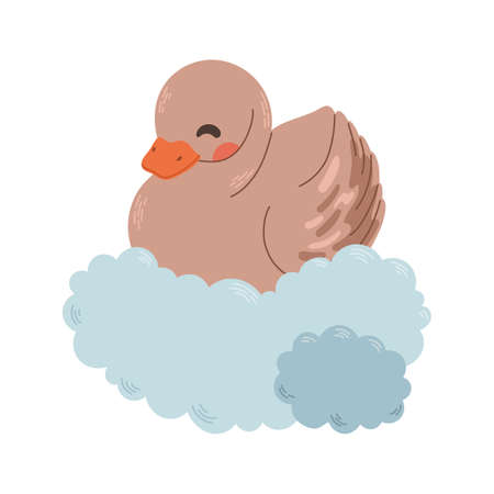 Cute goose swan on cloud kids vectorのイラスト素材