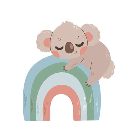 Cute little baby koala on rainbow kids vectorのイラスト素材