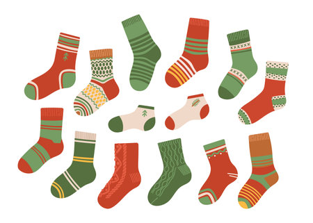 Christmas winter socks set flat design vectorのイラスト素材