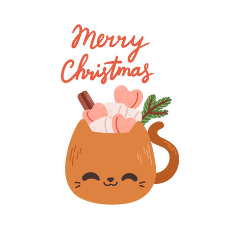 Merry Christmas warm drink cozy winter vectorのイラスト素材