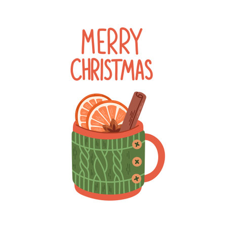 Merry Christmas warm drink cozy winter vectorのイラスト素材