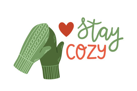 Winter woolen mittens lettering flat design vectorのイラスト素材
