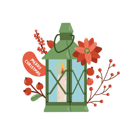 Christmas lantern winter decor flat design vectorのイラスト素材