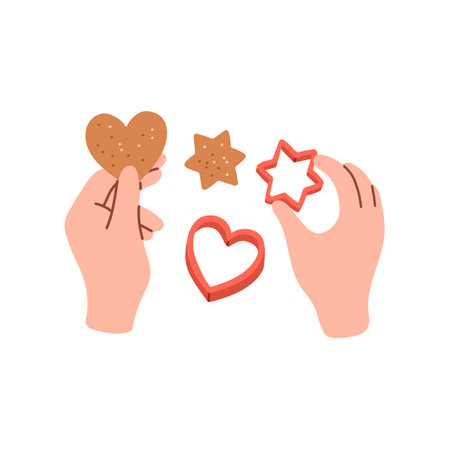 Kneading dough hands. Woman prepares homemade cookies. Top view. Cooking school. Vector illustration in flat style.のイラスト素材