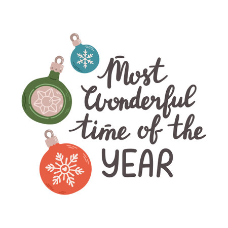 Christmas decorations balls with lettering flat design vectorのイラスト素材