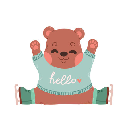 Bear ice skating isolated. Sport and leisure concept illustrationのイラスト素材