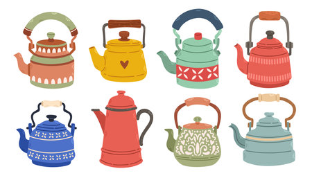 Set of teapots for tea. Stock design isolated on a white background for websites and appsのイラスト素材