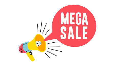 Banner announcing mega sale in megaphone. Promotion poster template super sale vector illustrationのイラスト素材