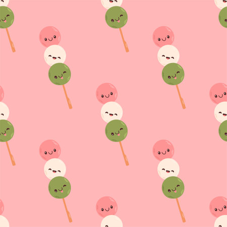 Dango seamless pattern Japanese traditional dessert isolated on white. Hanami Dango dessert vectorのイラスト素材