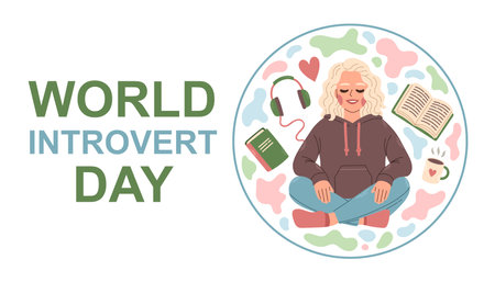 World Introvert Day. January 2. Holiday concept. Template for background, banner, card, poster.のイラスト素材