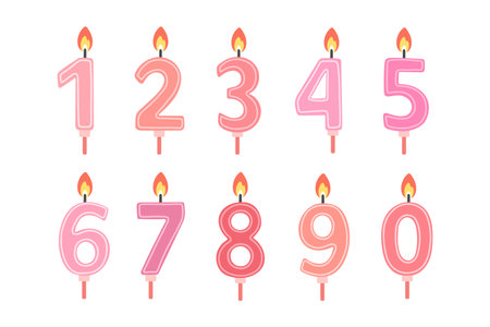 Set of Happy Birthday candle numbers. Pink color. Vector flat designのイラスト素材