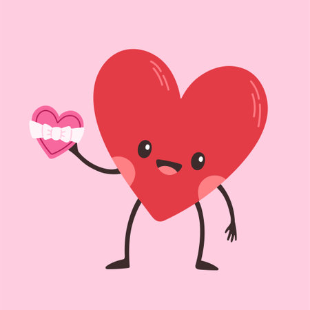 Cartoon heart character. Cute love symbol with face, hands and feet, emoji stickers emoticon vectorのイラスト素材