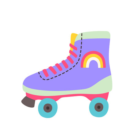 Classic nostalgic 80s-90s element in modern style flat. Hand drawn retro vector of quad roller skates, oldschoolのイラスト素材