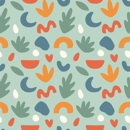 Abstract geometric shapes seamless pattern. Modern contemporary hand drawn vector for minimalist print, wallpaper designのイラスト素材