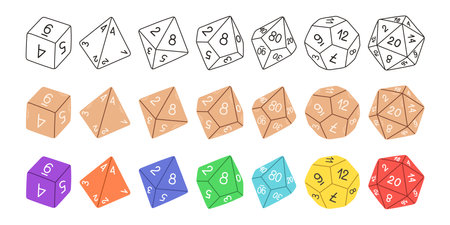 D8 D10 D12 D20 Dice for Board games, RPG dice set for table game vectorのイラスト素材