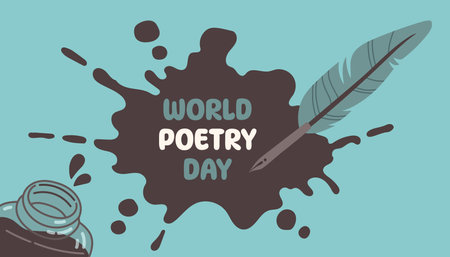 World poetry day. Inkwell and feather vector illustration.のイラスト素材