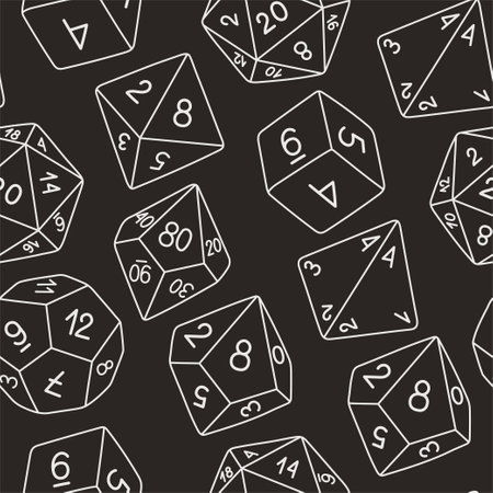 D8 D10 D12 D20 Dice for Board games seamless pattern, RPG dice set for table game vectorのイラスト素材