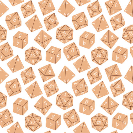 D8 D10 D12 D20 Dice for Board games seamless pattern, RPG dice set for table game vectorのイラスト素材