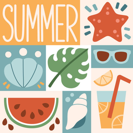 Summer graphic poster. Summer time, background patterns on the theme of summer, vacation, weekend, beach.のイラスト素材