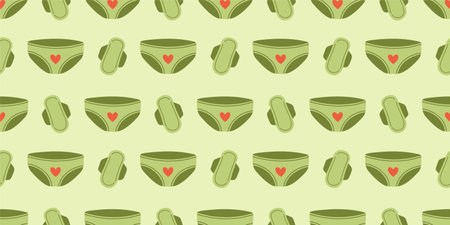 Menstrual periods seamless pattern tampon, pads, menstrual cup. Female regular menstrual cycle concept.のイラスト素材