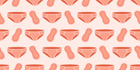 Menstrual periods seamless pattern tampon, pads, menstrual cup. Female regular menstrual cycle concept.のイラスト素材