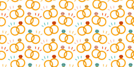 Cute Valentines day seamless pattern. Wedding rings. Vector illustrations for valentines day, stickers, greeting cardsのイラスト素材