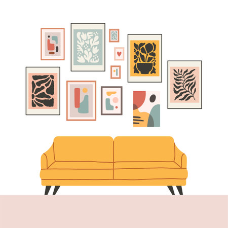 Living room modern interior set. Vector flat style collection of furniture for house isolated on white background.のイラスト素材