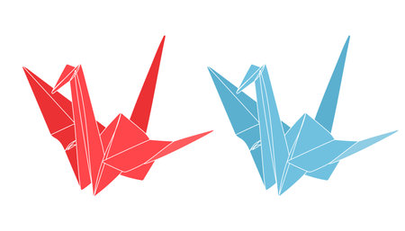 Origami paper crane bird. Geometric line shape for art of folded paper. Japanese origami. Vector.のイラスト素材