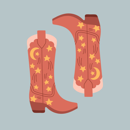 Cowboy boots. Western theme wild west concept. Wild West Clipart icons. Hand drawn colored Vector set.のイラスト素材