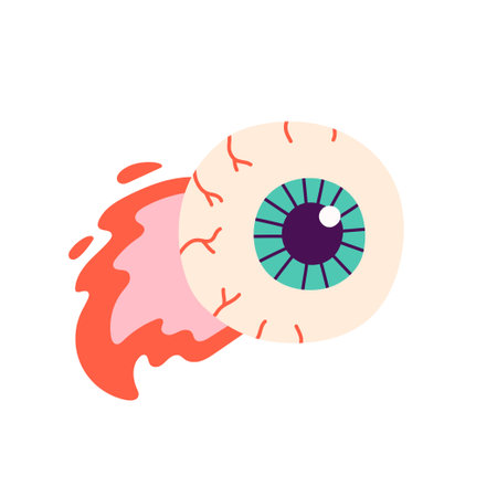 Happy Halloween. Vector cute illustration of flying eye with fire in trendy colors for postcard, flyer, bannerのイラスト素材